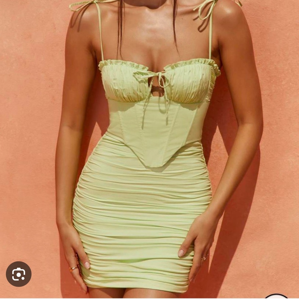 New with tags! Oh Polly Sunshine Retreat Strappy Corset Mini Dress in Lime 2